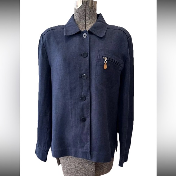 Doncaster navy blue all linen VTG 90s button up lightweight jacket size 12 / USA - Picture 1 of 15